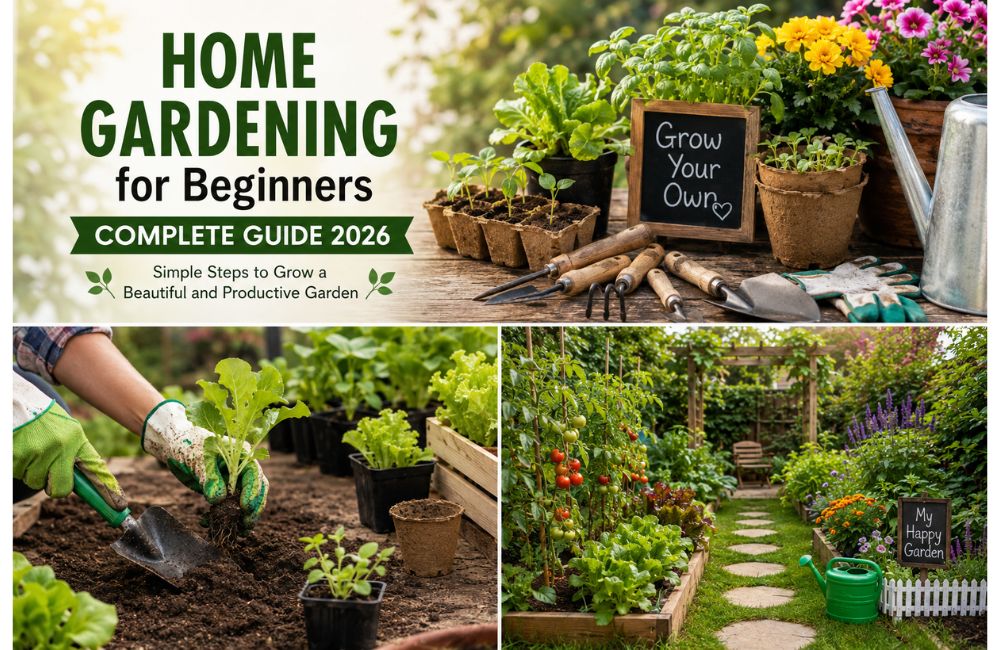 Home gardening for beginners growing vegetables and flowers in a healthy backyard garden.