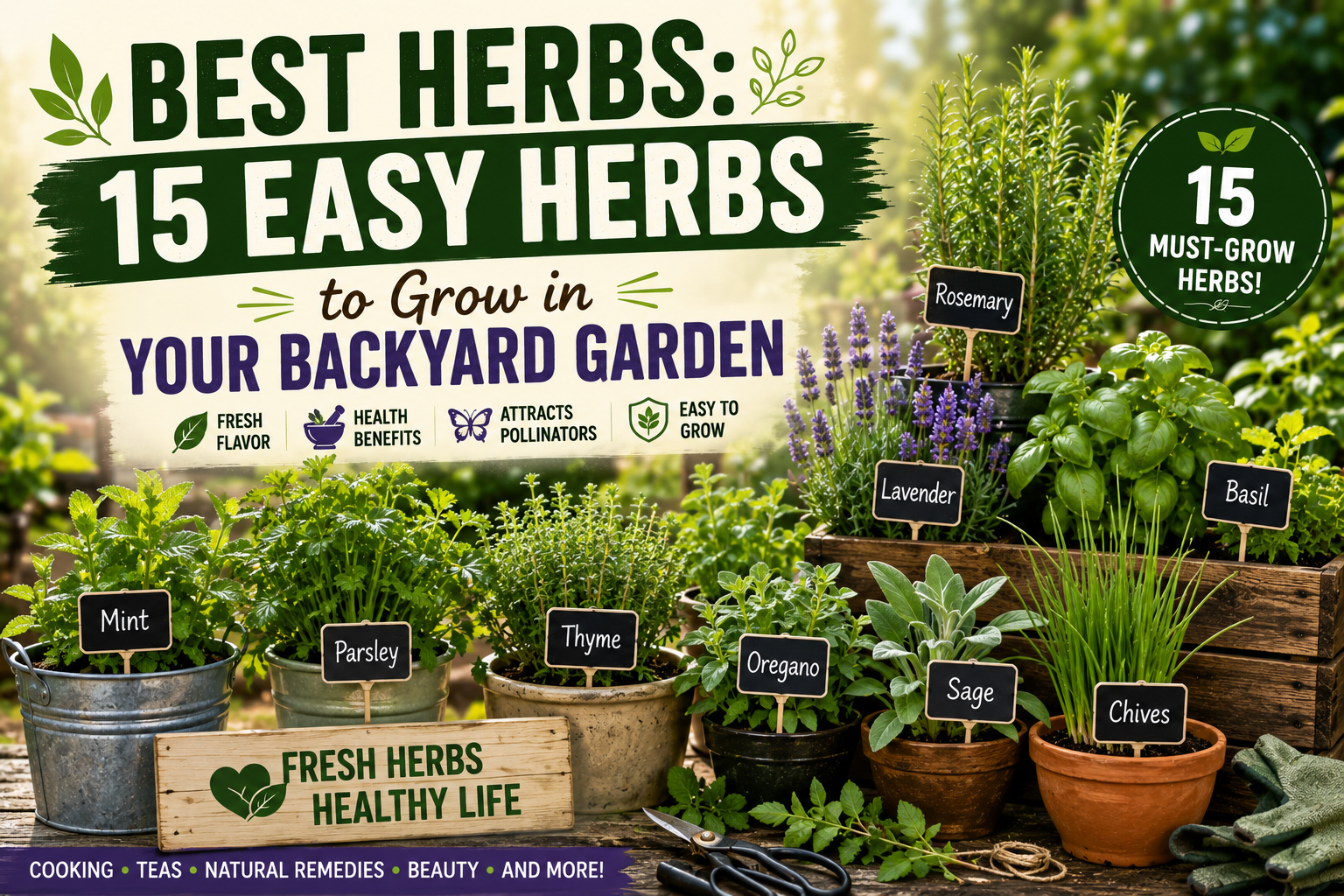 🌿 Best Herbs: 15 Easy Herbs to Grow in Your Backyard Garden